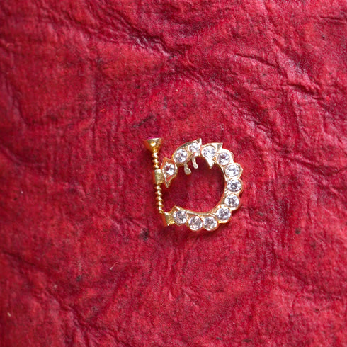 22 Carat Gold Nose Stud With White Stones |Mukkera 1.46g by Mahita Collections